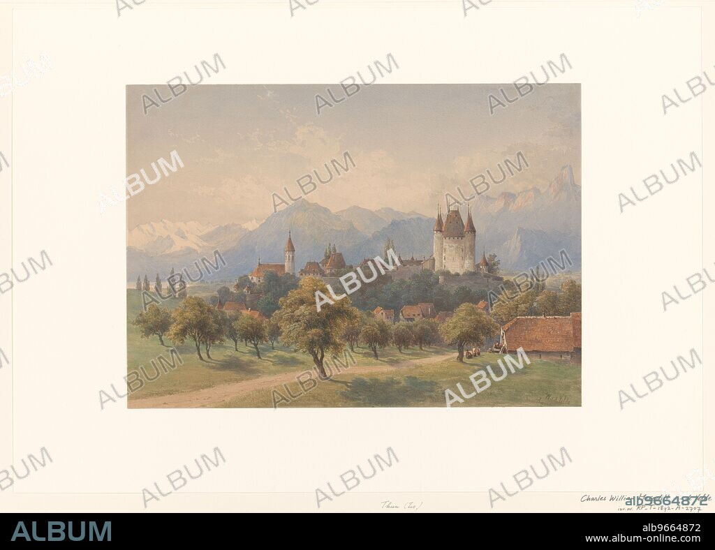 CHARLES WILLIAM MEREDITH VAN DE VELDE. View of Thun, Switzerland, 1828-1892. Thun Castle was built in the 12th century.