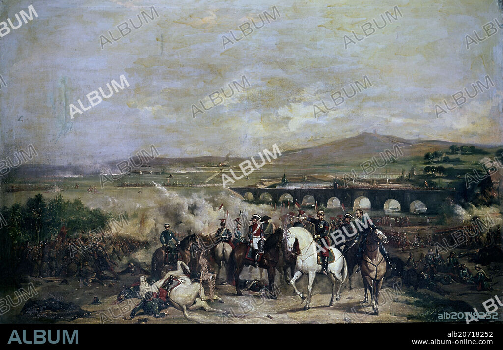 JOSE MARIA RODRIGUEZ LOSADA (1826-1896). 'The Battle of the Bridge of Alcolea', 1868, Oil on canvas.