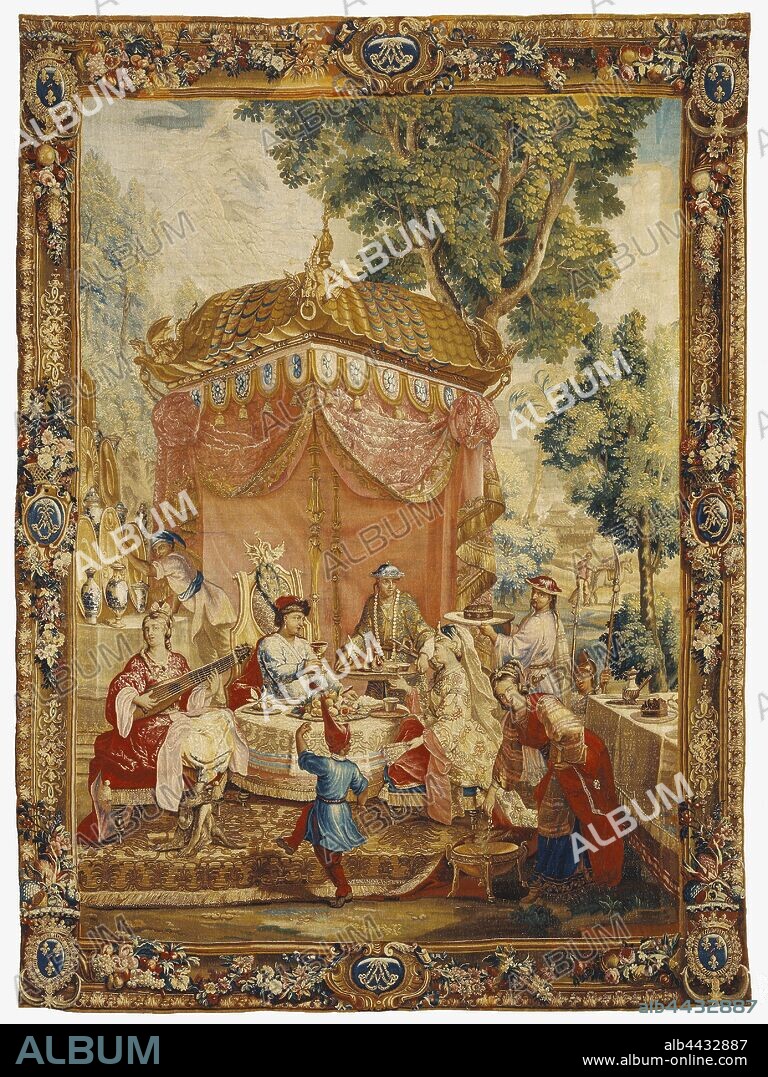 Tapestry: The Collation from The Story of the Emperor of China Series, After cartoons by Guy-Louis Vernansal (French, 1648 - 1729), and Jean-Baptiste Monnoyer (French, 1636 - 1699), and Jean-Baptiste Belin de Fontenay (French, 1653 - 1715), Beauvais Manufactory (French, founded 1664), woven under the direction of Philippe Béhagle (French, 1641 - 1705), Beauvais, France, about 1697 - 1705, Wool and silk, 309.9 x 422.9 cm (122 x 166 1/2 in.).