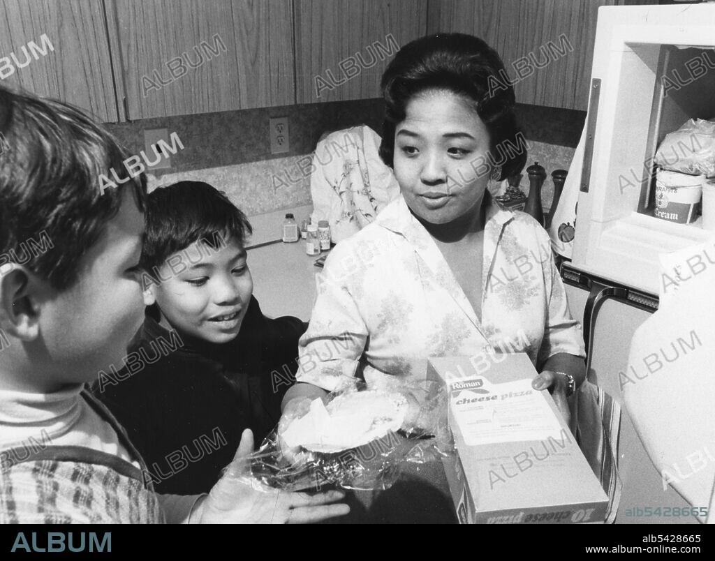Cecilia (Mrs Thurgood) Marshall (b.1928), the wife of the first African-American to be appointed as a justice of the Supreme Court of the United States, with children Thurgood Jr (left) and John, Washington, DC, 1968. (Photo by King/United States Information Agency/PhotoQuest/Getty Images).