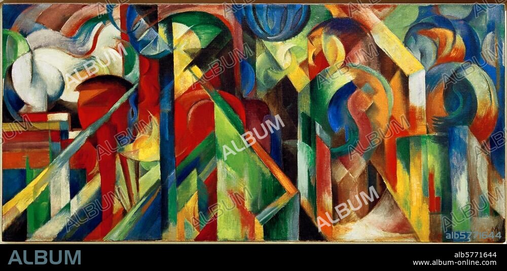 FRANZ MARC. Marc, Franz. 1880-1916. "Stables", 1913. Oil on canvas, 73.6 × 157.5cm. New York, Solomon R Guggenheim Museum.