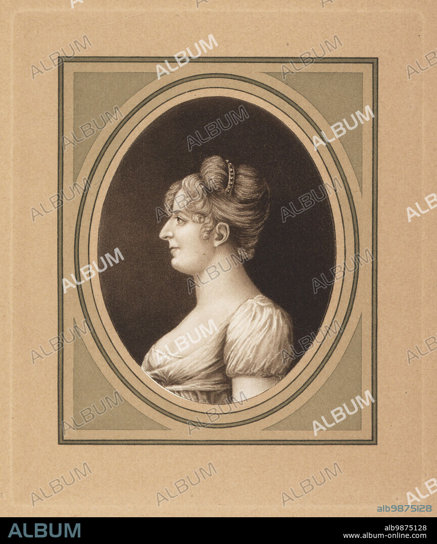 Baronne de Mathis, Christine Ghilini, 1784-1841. Wife of François-Hilaire-Scipion Mathis, count of Cacciona, baron of the Empire. While a lady of the palace of Pauline Borghese, Napoleon's sister, she had an affair with Napoleon. After a physiognotrace by Edme Quenedy. Mezzotint by Michel Manzi and Maurice Joyant from Frederic Massons Napoleon et les Femmes, Napoleon and the Fair Sex, Goupil, Paris, 1906.