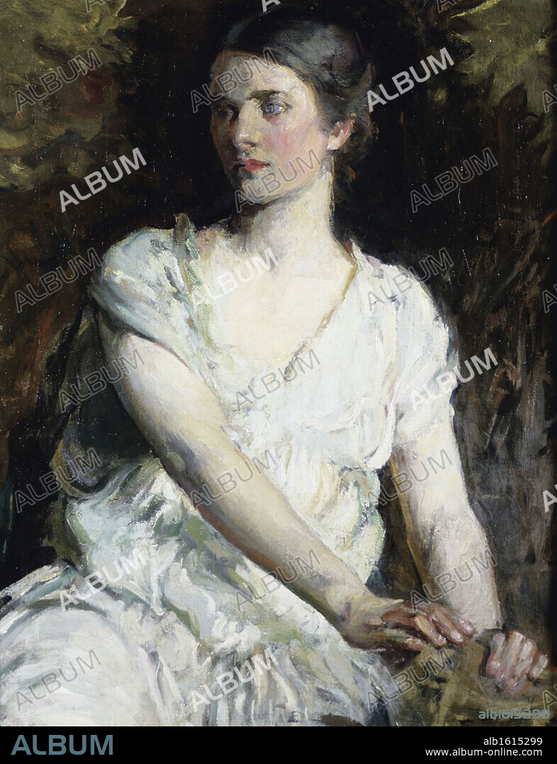 ABBOTT HANDERSON THAYER. Woman in White   Abbott Thayer (1849-1921/American)  Oil on Canvas    David Gallery, Philadelphia.