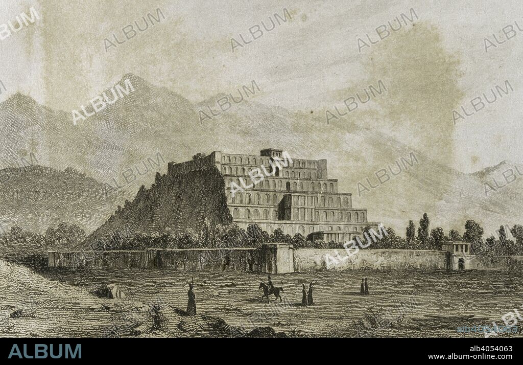 Persia, near Tehran. Takht-I-Kadjar.  Engraving by AlŽs and later by Lemaitre. Panorama Universal. History of Persia, 1851.