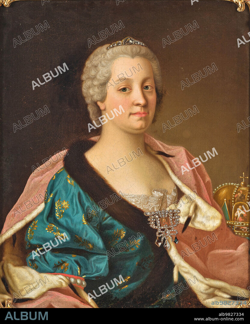 JEAN-ETIENNE LIOTARD. Portrait of Empress Maria Theresia of Austria (1717-1780) with the Holy Crown of Hungary.