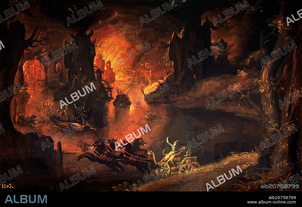 PIETER BRUEGHEL EL JOVEN 1564-1638 BRUEGHEL D ENFE. EL RAPTO DE PROSERPINA - SIGLO XVI - OLEO/TABLA - 43 x 64 cm - NP 1454 - ESCUELA FLAMENCA.