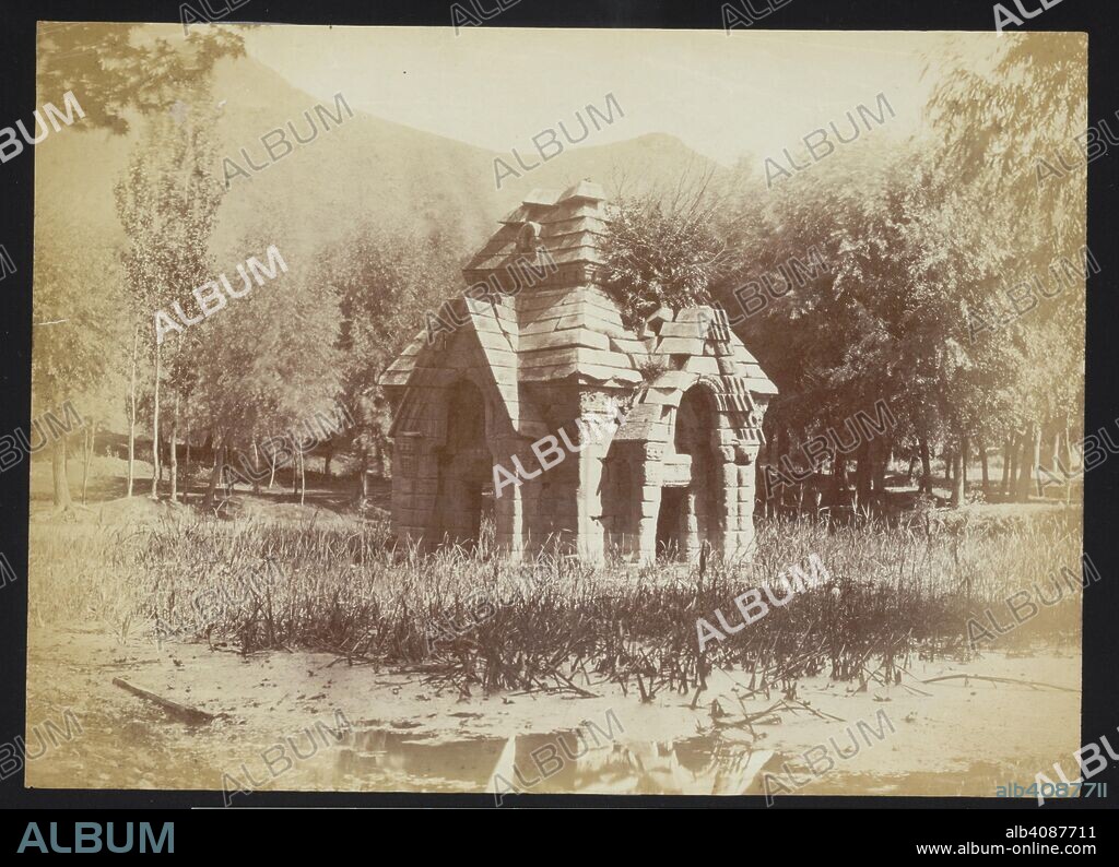 ANON. Old temple, Chumba. [Meruvardhanaswami Temple, Pandrethan, Srinagar.]  This photograph was taken by an unknown photographer in the 1870s and is from the Crofton Collection. The Pandrethan Temple of Meruvardhana is a small Hindu structure, typical of Kashmir style. Old temple, Chumba. [Meruvardhanaswami Temple, Pandrethan, Srinagar.]. 1870. Length: 20  Width: 27.8  Scale: Centimetres . Source: Photo 96/3(2).