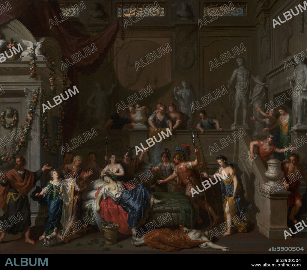 GERARD HOET. The Death of Cleopatra. Date/Period: Between ca. 1700 and ca. 1710. Painting. Oil on canvas. Height: 578 mm (22.75 in); Width: 695 mm (27.36 in).