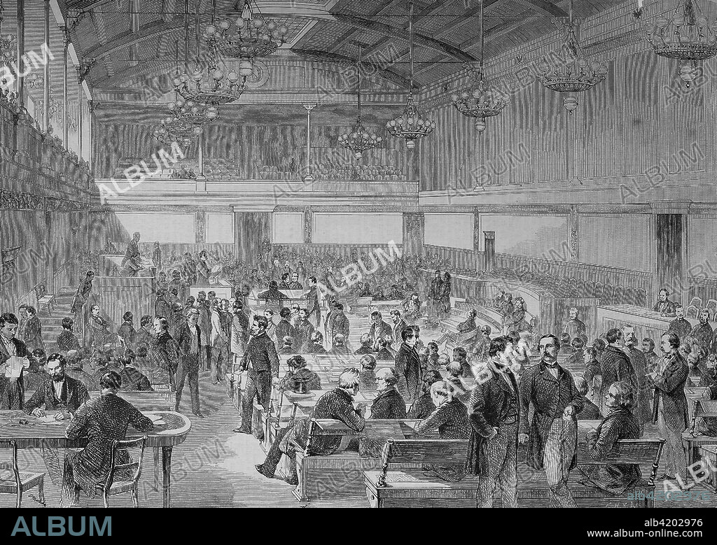 Elections to the Zollparlament of the German Zollverein, held in February and March 1868, The Zollparlament consisted of the members of the Reichstag of the North German Confederation and members from the South German states, illustration from the 19th century.