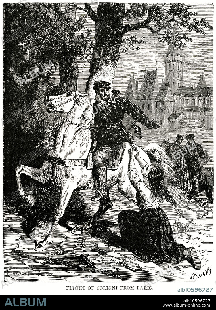 Flight of Coligni (Gaspard de Coligny) from Paris, Illustration, Ridpath's History of the World, Volume III, by John Clark Ridpath, LL. D., Merrill & Baker Publishers, New York, 1897.