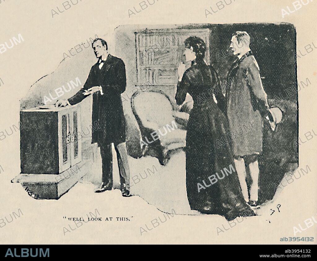 Well, Look At This', 1892. Illustration from 'The Adventure of the Speckled Band' by Arthur Conan Doyle. From The Strand Magazine: An Illustrated Monthly - Vol. III. January to June, edited by George Newnes. [George Newnes, London, 1892].