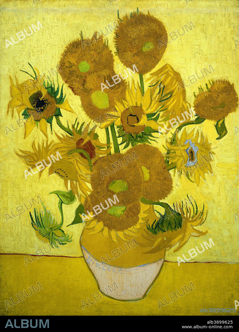 VINCENT VAN GOGH. Zonnebloemen / Sunflowers. Date/Period: 1889. Painting. Oil on canvas. Height: 95 cm (37.4 in); Width: 73 cm (28.7 in).