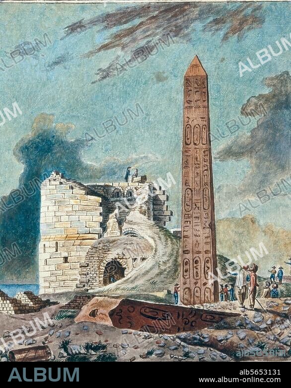 ANONYM. Denon, Dominique Vivant; Kunstsammler, Zeichner, begl. 1798-99 Napoleon nach Ägypten; 1747-1825. -"Campagne d'Egypte - Fouilles sous les ordres de Citoyen Denon (...) " (Ausgrabungen in Ägypten unter Leitung Denons, im Auftrag Gen. Bonapartes).- Aquarell und Gouache auf Papier, unbez. (zeitgenössisch). MM. 97.11.1, Rueil-Malmaison, Musée du Château.
