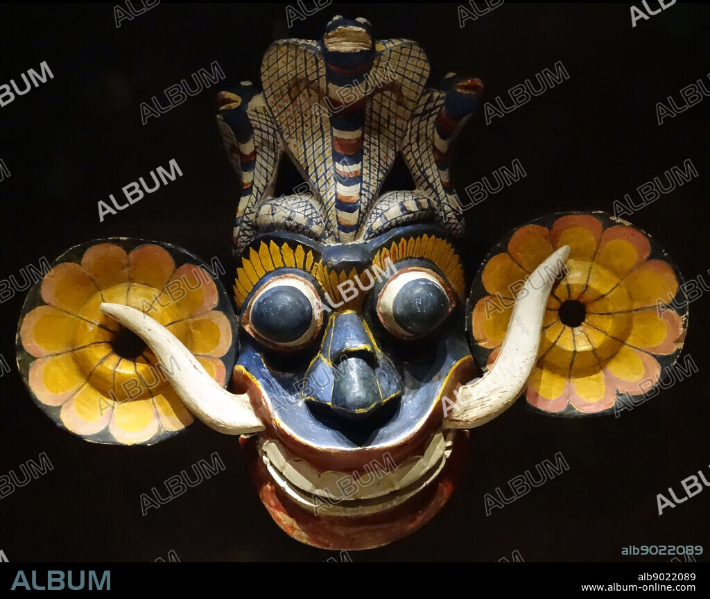 Exorcism Yakkha mask. The demon masks are used to protect the home from demons. From Sri Lanka, Democratic Socialist Republic of Sri Lanka, South east India. Dated 19th Century.