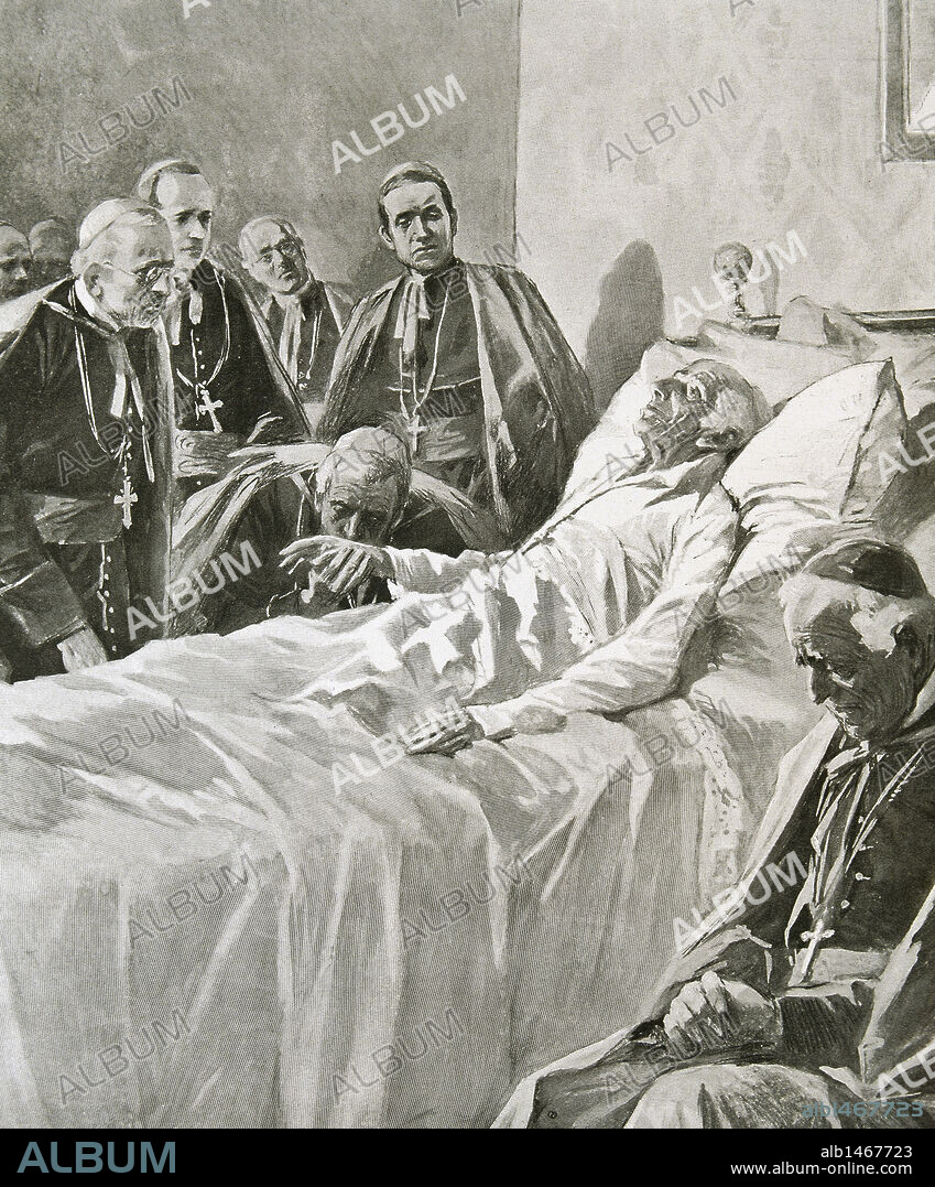 LEON XIII (Vincenzo Gioacchino Pecci) (1810-1903). Papa italiano (1878-1903). "ULTIMOS INSTANTES DE LEON XIII". Grabado de 'L'Illustration Journal Universel' (año 1903). S. XIX-XX (S. XIX-S. XX) .