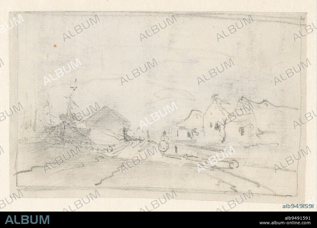 Sketch of a village scene, draughtsman: Andreas Schelfhout, 1797 - 1870, paper, h 132 mm × w 204 mm.