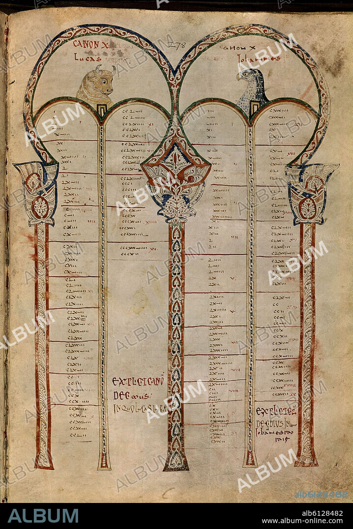 PAGINA DE LA BIBLIA HISPALENSE - SIGLO X - F 278 RECTO -M494 - DECORACION CALIFAL CON ARCOS DE HERRADURA.