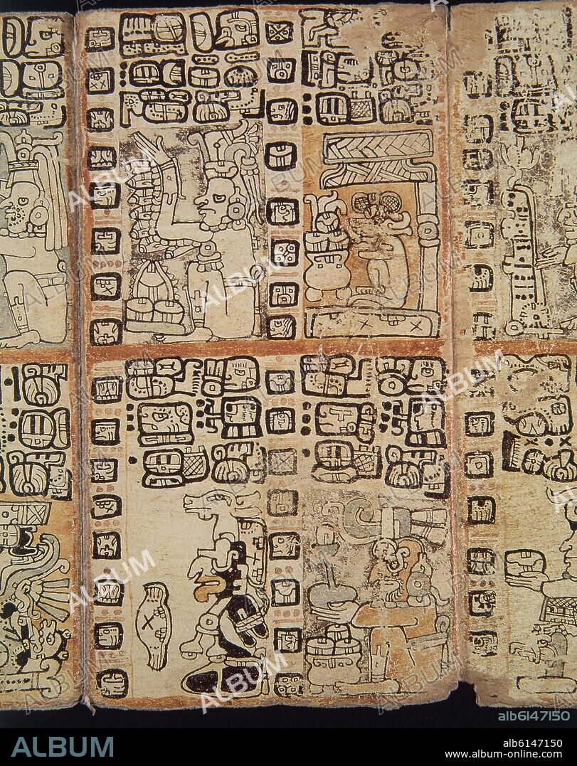 FACSIMIL - PAGINA DE CODICE TRO-CORTESIANO O DE MADRID - CODICE MAYA HECHO ENTRE EL SIGLO XIII Y XV - DIOSES Y HOMBRES.