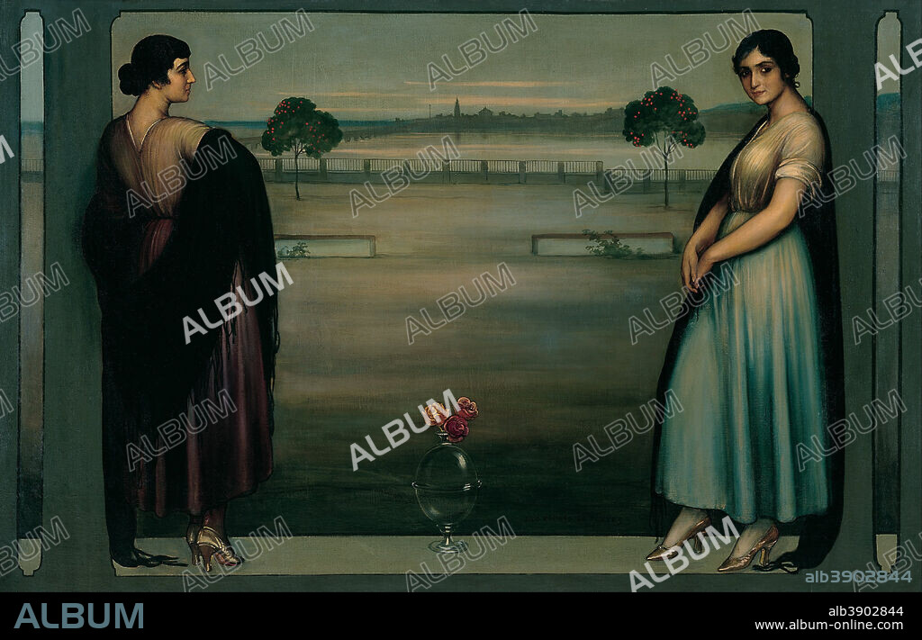 JULIO ROMERO DE TORRES. Panneau (Panel). Date/Period: 1912. Painting. Oil on canvas. Height: 1,420 mm (55.90 in); Width: 2,220 mm (87.40 in).