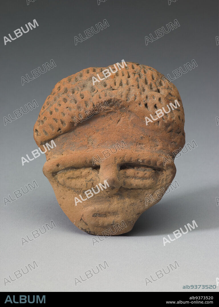 Mask-like Object in the Form of a Human Head (jinmen doki), Japanese, Jmon period, c.14,000c.300 BC, c.400 BC, Earthenware, Made in Japan, Asia, Ceramics, sculpture, 2 13/16 x 2 7/16 x 1 in. (7.1 x 6.2 x 2.6 cm).
