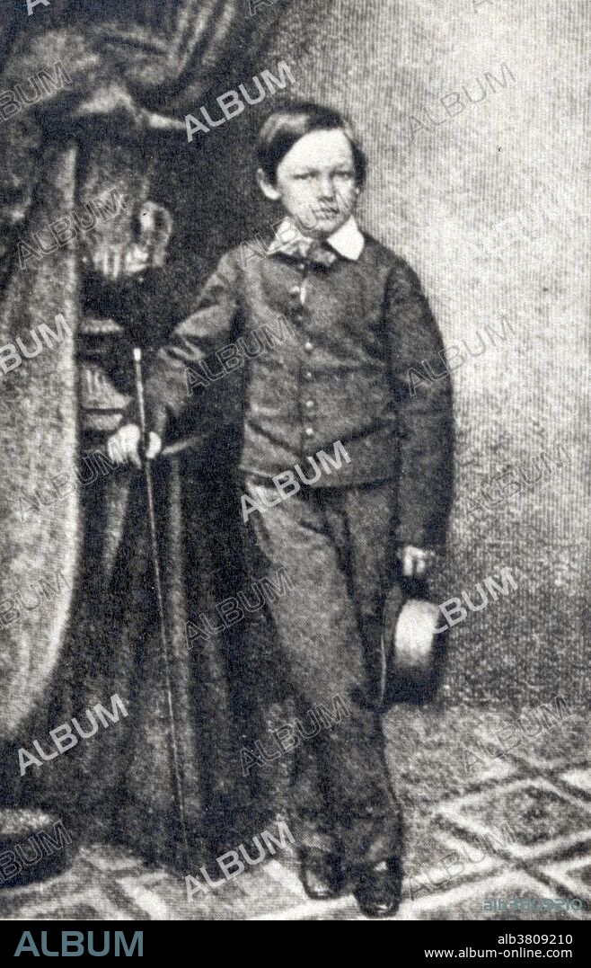 Entitled: "Willie Lincoln, third son of President Lincoln. Died February 20, 1862, at the age of 12. From a photograph taken by Brady, at Washington, shortly before the death of Willie Lincoln." William Wallace Lincoln (December 21, 1850 - February 20, 1862) was the third son of Abraham Lincoln and Mary Todd Lincoln. Upon their father's election as President both Willie and Tad moved into the White House and it became their playground. Willie and Tad both became ill in early 1862, and although Tad recovered, Willie's condition fluctuated from day to day. The most likely cause of the illness was typhoid fever, which was usually contracted by consumption of fecal contaminated food/water. Gradually Willie weakened, and both parents spent much time at his bedside. Finally, on Thursday, February 20, 1862, at 5:00 p.m., Willie died. Both parents were deeply affected. His father did not return to work for three weeks. Willie's younger brother, Tad, cried for nearly a month because he and Willie were very close. Lincoln generated no official correspondence for four days. Mary was so distraught that Lincoln feared for her sanity.