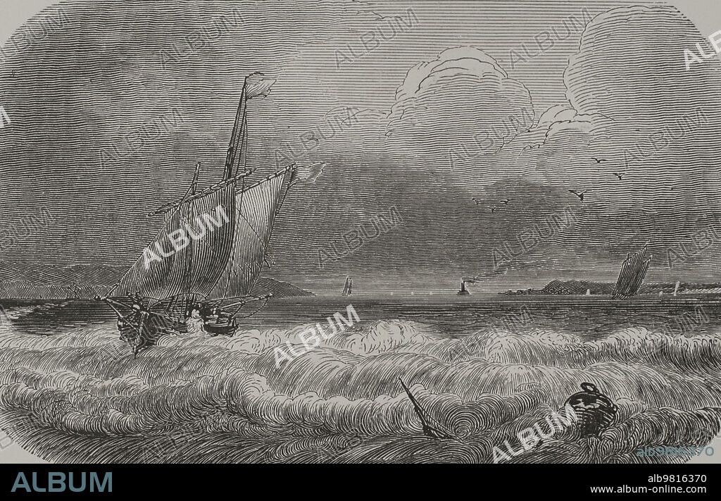 Francia. La embocadura del río Sena. Grabado. "Los Héroes y las Grandezas de la Tierra". Tomo V. 1855.