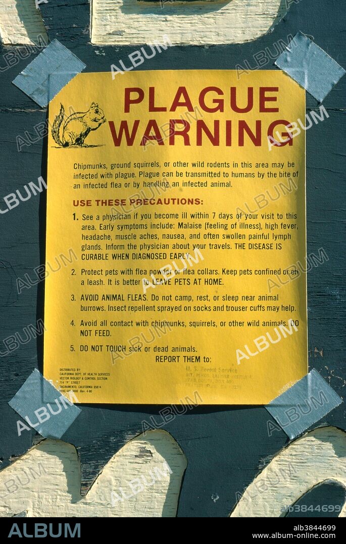 Bubonic plague warning sign in Los Padres National Forest, California.