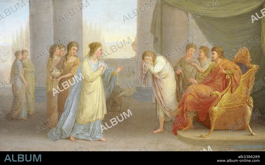 "Sophonisba recibe la carta y veneno de su esposo". Noble cartaginesa que tras la derrota en la Segunda Guerra Púnica se envenenó en lugar de ser humillada por romanos. Oleo realizado por el pintor polaco-lituano Franciszek Smuglewicz (1745-1807). Detalle. Vilnius Picture Gallery. Vilnius. Lituania.