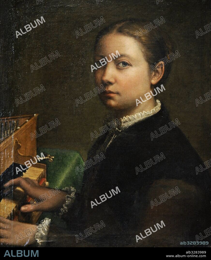 Sofonisba Anguissola (h.1532-1625). Pintora italiana del Renacimiento. Autorretrato con clavicordio, 1561. Colección Farnese. Museo de Capodimonte. Nápoles. Italia.