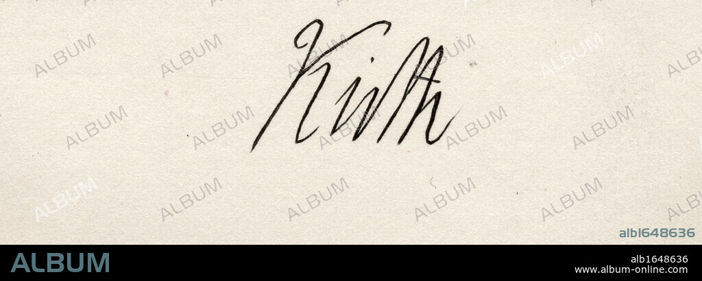 Lord Keith.Signature. Admiral George Keith Elphinstone, aka Lord Keith, Viscount Keith, Knight of the Bath and Admiral of the Red.1746-1823. British naval officer. From the book 'National Portrait Gallery Volume I' published 1830.