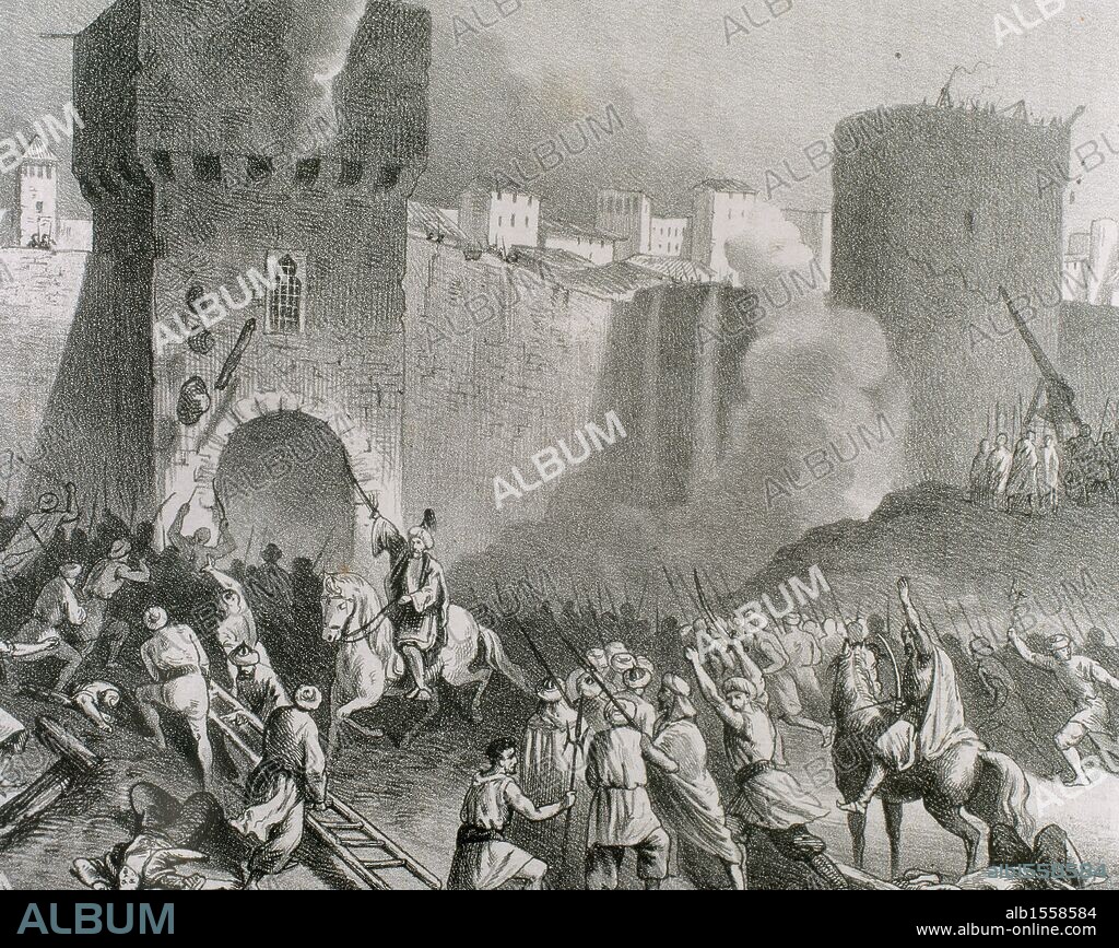 Abd ar-Rahman II (788-852). Umayyad Emir of Cordoba in the Al-Andalus. Occupation of Barcelona by Abd ar-Rahman II. Engraving, 19th century.