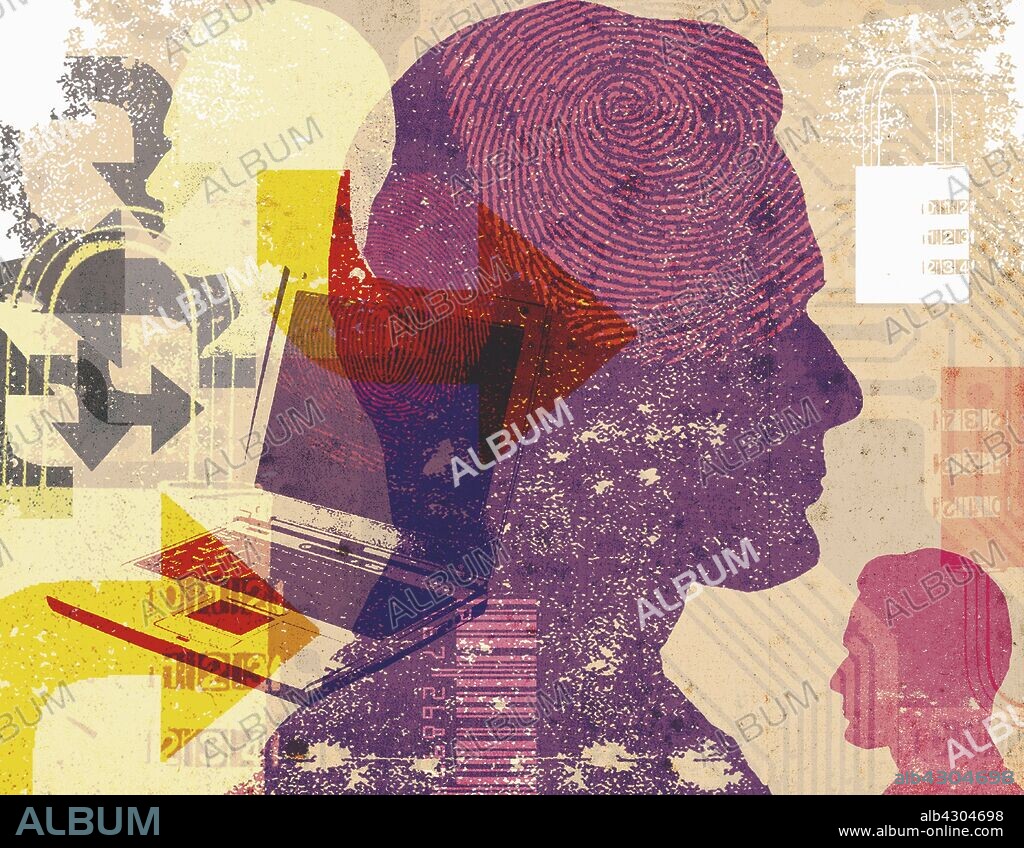 Collage of the internet, privacy, biometrics and network security.