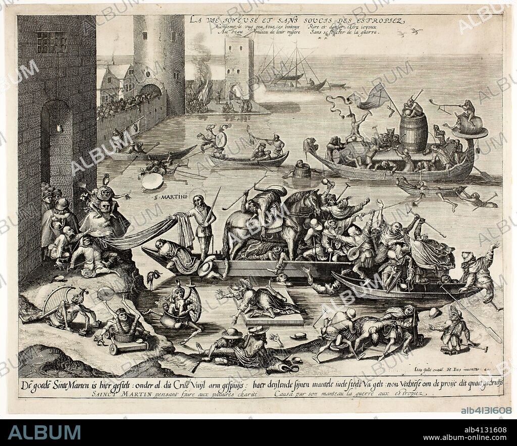 THE ELDER JOHANNES VAN DOETECUM. Saint Martin with his Horse in a Ship. Johannes and Lucas van Doetecum (Flemish, active in Antwerp, 1554-1575); after Hieronymus Bosch (Netherlandish, c. 1450-1516). Date: 1556-1566. Dimensions: . Etching and engraving on paper. Origin: Flanders.