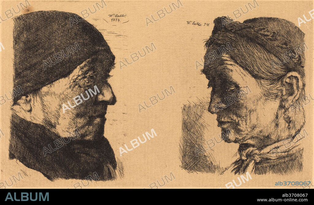 WILHELM LEIBL. Old Man and Old Woman. Dated: 1874-1880. Dimensions: plate: 10 x 16.2 cm (3 15/16 x 6 3/8 in.)  sheet: 21.9 x 27.1 cm (8 5/8 x 10 11/16 in.). Medium: electrotype on laid paper.