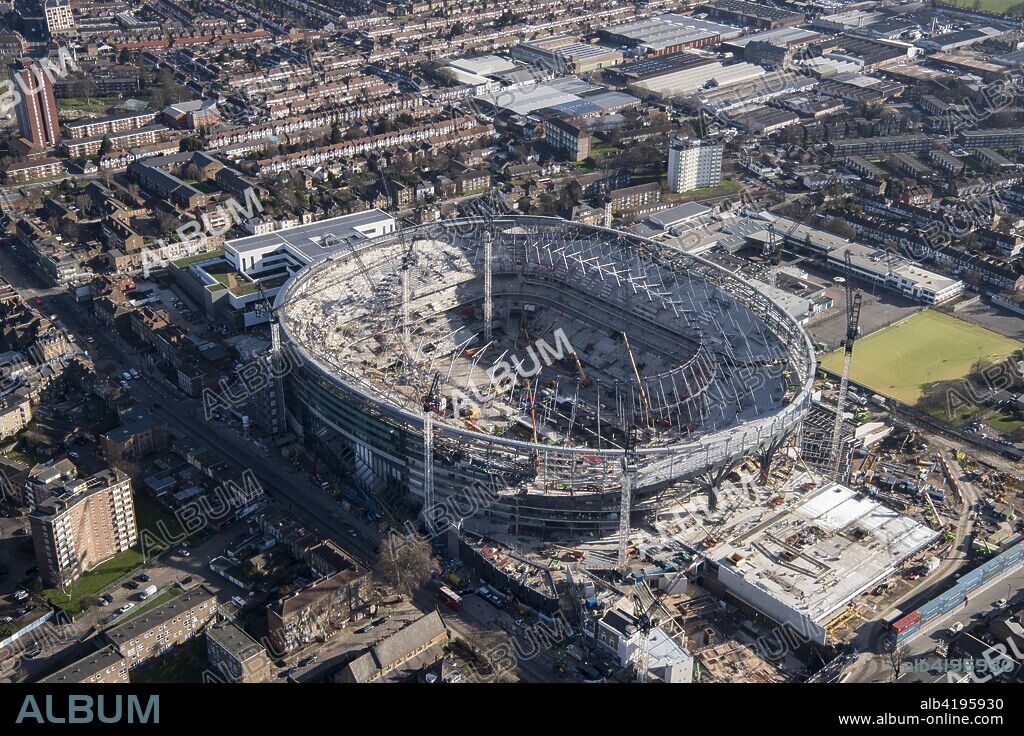 New Tottenham Hotspur FC stadium under construction, White Hart Lane, Tottenham, London, 2018. Aerial view showing the construction of the new stadium, part of the Northumberland Development Project.