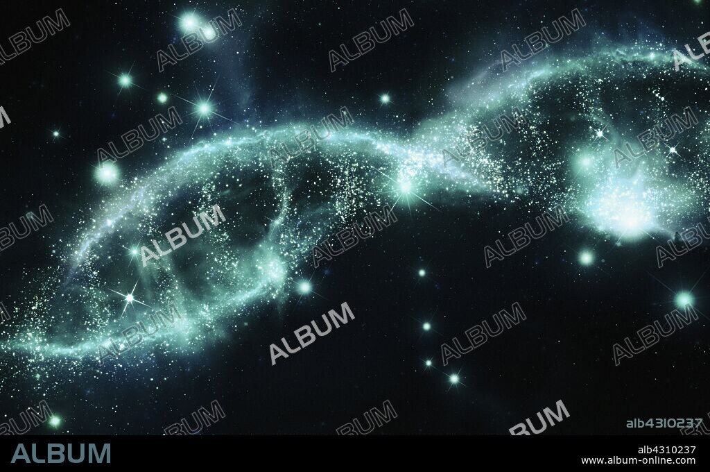 Sparkling dna double helix of stars in night sky.