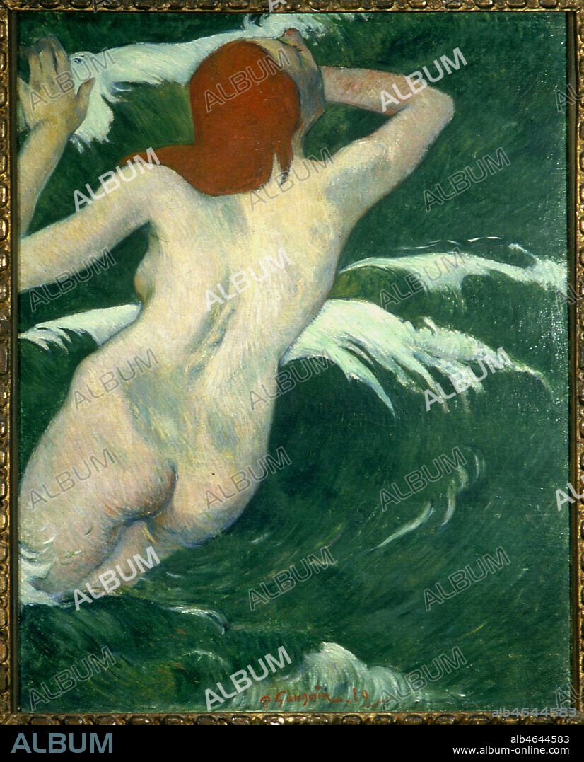"Dans les vagues ou Ondine" peint par Paul Gauguin en Bretagne au printemps 1889. Gauguin réutilisera ce tableau pour l'une de ses scuptures de bois polychrome (voir Kh42802). The Cleveland Museum of Art. Credit: Coll. Bouquignaud/Kharbine-Tapabor.