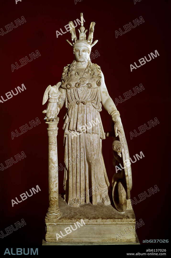 FIDIAS (copia). ATENEA VARVAKEION - SIGLO II AC - CRISOELEFANTINA DE 1M ALTURA-COPIA ROMANA DE ATENEA PARTHENOS DEL SIGLO V AC.