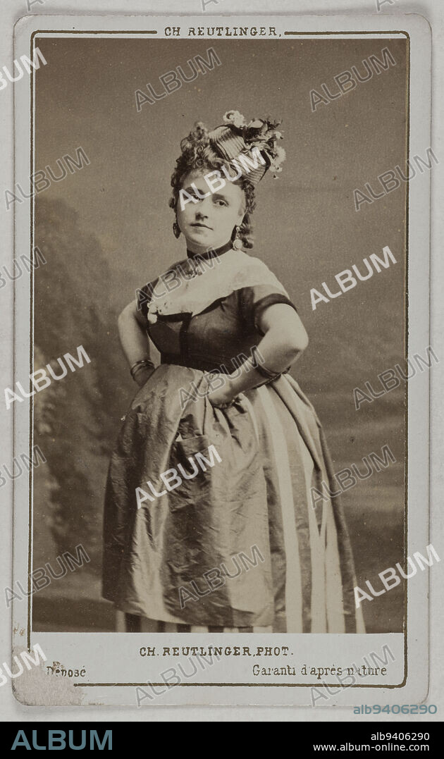 Portrait of Desclauzas Marie, (née Malvina Ernestine Armand), (1840-1912), actress, Reutlinger, Charles, Photographer, Between 1870 and 1890, 2nd half of the 19th century, Graphic Arts, Photography, Albumen print, Dimensions of the work: Height: 8.9 cm, Width: 5.2 cm.