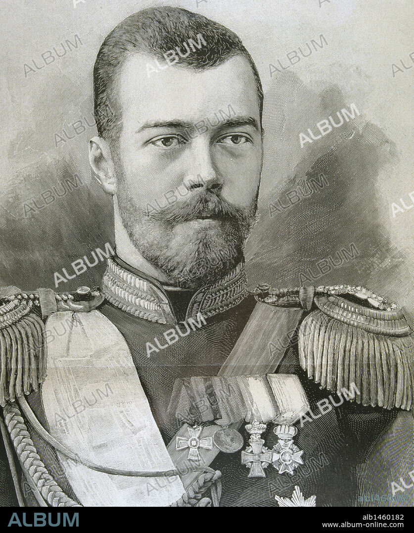 Nicholas II (1868-1918). Last Emperor of Russia, Grand Duke of Finland, and titular King of Poland. His official short title was Nicholas II, Emperor and Autocrat of All the Russias. Engraving.
