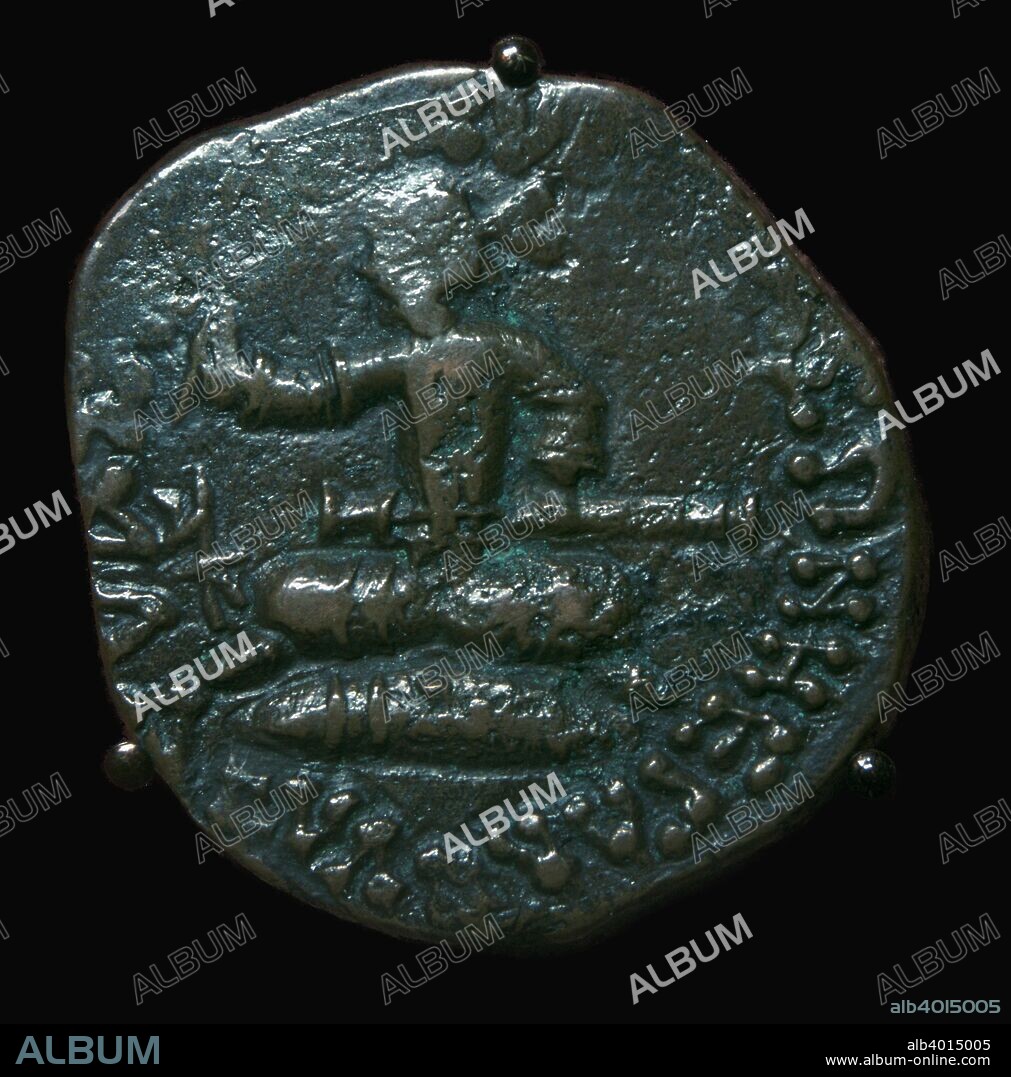 Bronze coin of the Scythian king of north-west India Azes I (ruled c. 48- 46 BC - 25 BC). He was responsible for the completion of the domination of the Scythians in that region, 1st century BC.