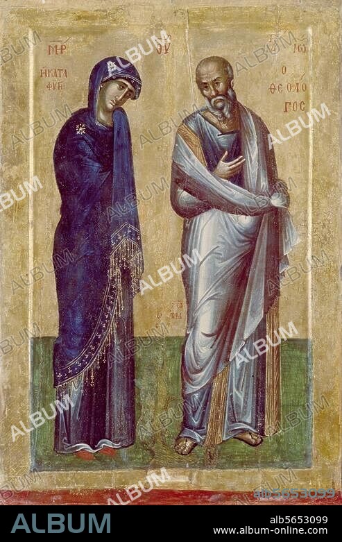 ANONYMOUS. Icon painting, Byzantine, 14th century. The Virgin Mary and John Theologos". Tempera on wood, 93 × 61cm. Sofia, National Gallery of Art.