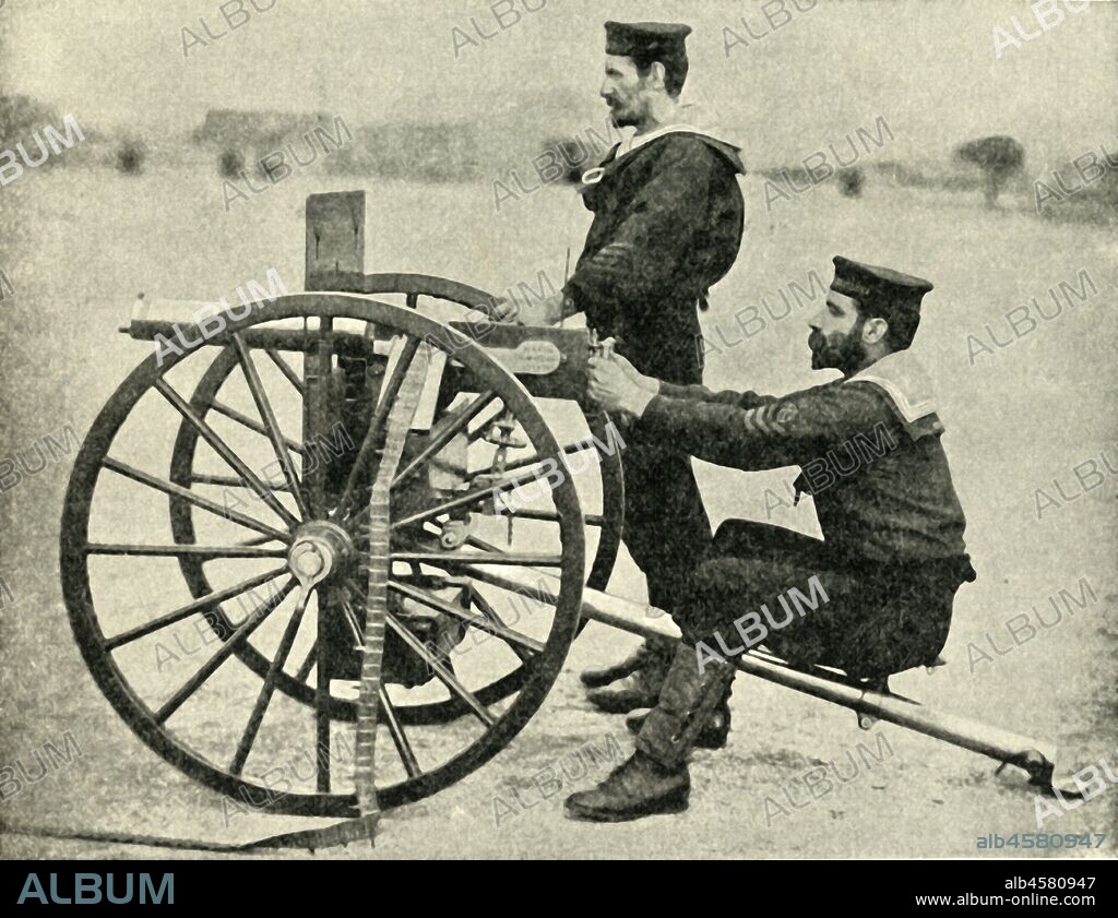 GREGORY & CO. 'Types of Arms - The Maxim Gun', 1900. From "South Africa and the Transvaal War, Vol. II", by Louis Creswicke. [T. C. & E. C. Jack, Edinburgh, 1900].