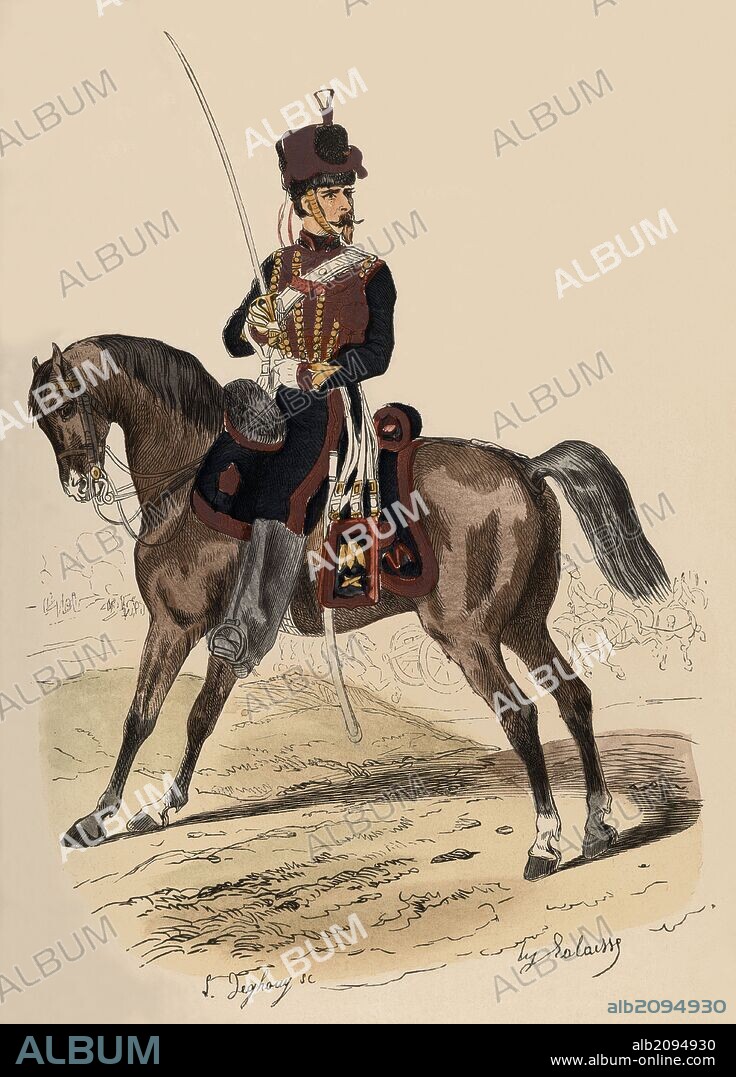 Francia. Siglo XIX. Uniforme de Artillería a caballo de la guardia imperial, año 1854. Grabado de 1864.