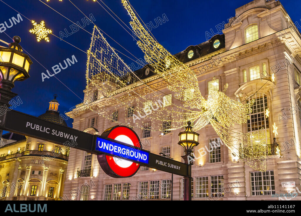 Christmas decorations at Piccadilly Circus, London, England, United Kingdom, Europe.