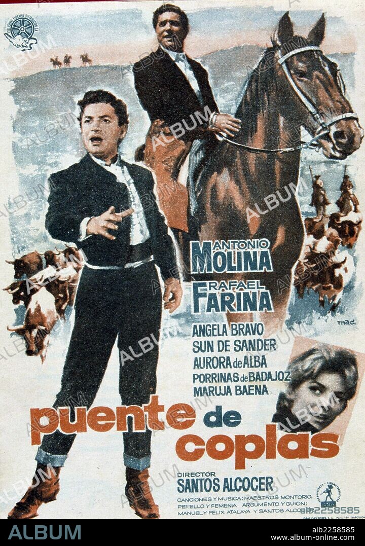 EL ACTOR Y CANTANTE ANTONIO MOLINA. CARTEL PELICULA " PUENTE DE COPLAS ".