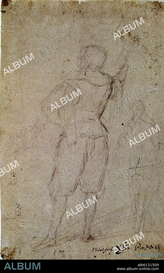 DIEGO VELAZQUEZ (1599-1660). DIBUJO DE SOLDADO DE ESPALDAS - SIGLO XVII - BARROCO ESPAÑOL.