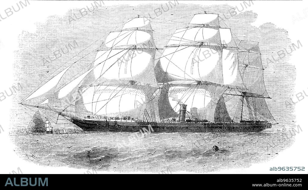 EDWIN WEEDON. The Peninsular and Oriental Navigation Company's New Steam-ship "Pera", 1856. 'This fine screw steam-ship, which was built by Messrs. Mare, of Blackwall, from designs by Mr. James Ash, made an official trial of her speed over the measured mile in Stokes Bay...her fine lines, when compared with her breadth of beam, have caused her, for power in comparison with tonnage, to be under steam one of the fastest screw-vessels afloat...The engines during the trial averaged 33 revolutions, or 66 entire turns of the screw, per minute. The wind was blowing strong from the south-south-west, and after the topgallant yards had been lowered the average of four runs showed a speed of 12½ knots...the result proved highly satisfactory to every one present, the impression being that an average of not more than twelve knots would be obtained'. From "Illustrated London News", 1856.