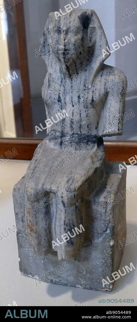Gneiss statuette of King Menkaure, an ancient Egyptian king (pharaoh) of the 4th dynasty during the Old Kingdom, who is well known under his Hellenized names Mykerinos. Menkaure became famous for his tomb, the Pyramid of Menkaure, at Giza.