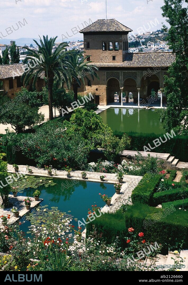 Spain. Granada. The Alhambra. Tower of the Ladies and Partal gardens. 14th century.